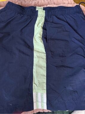 Adidas Women’s -Navy Athletic Shorts with Light Green Center Stripe